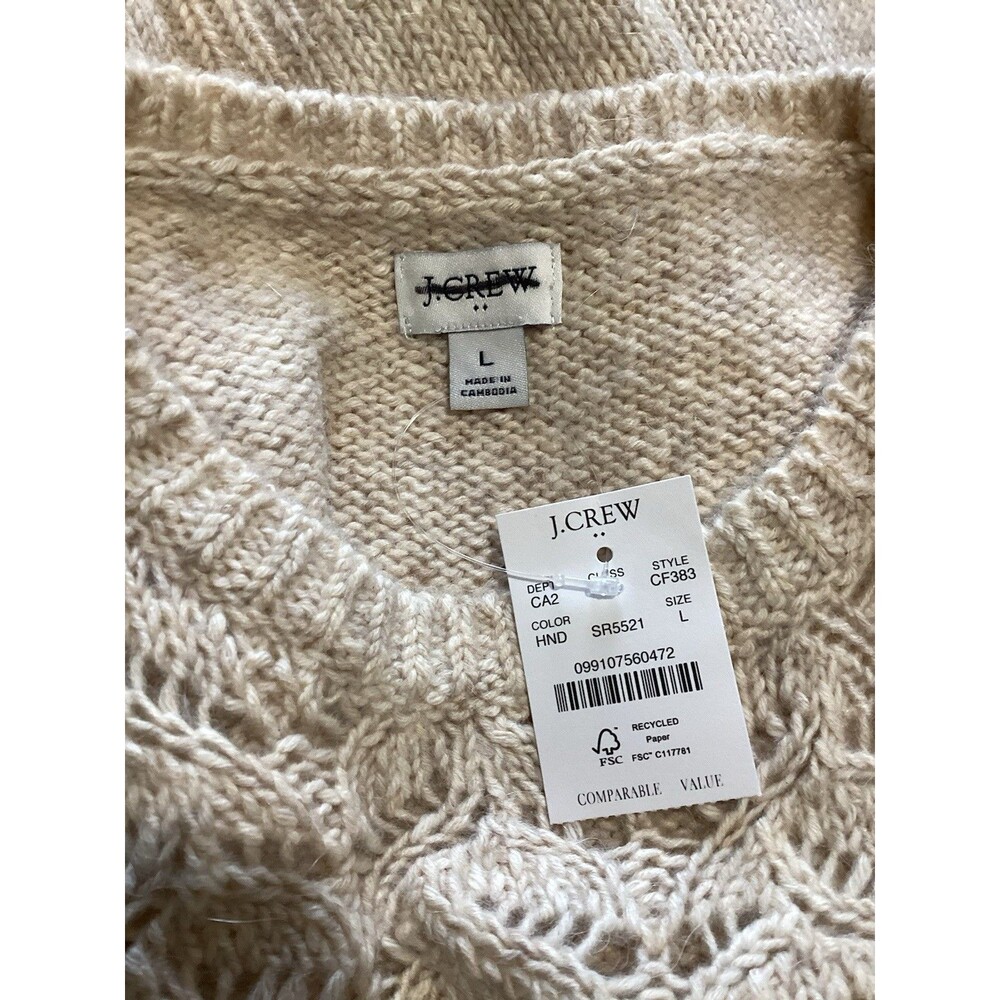 J. Crew Factory Pointelle Sweater Heather Natural Dusk Beige L - Picture 6 of 7